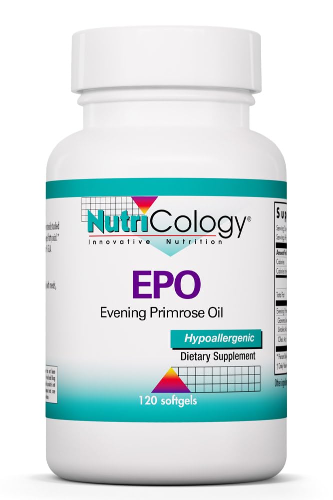 Nutricology EPO Evening Primrose Oil - 500 mg Evening Primrose Oil with 45 mg GLA - Hormonal Balance, Skin Hydration & Eye Comfort Support - Hypoallergenic - 120 Servings - 120 Softgels