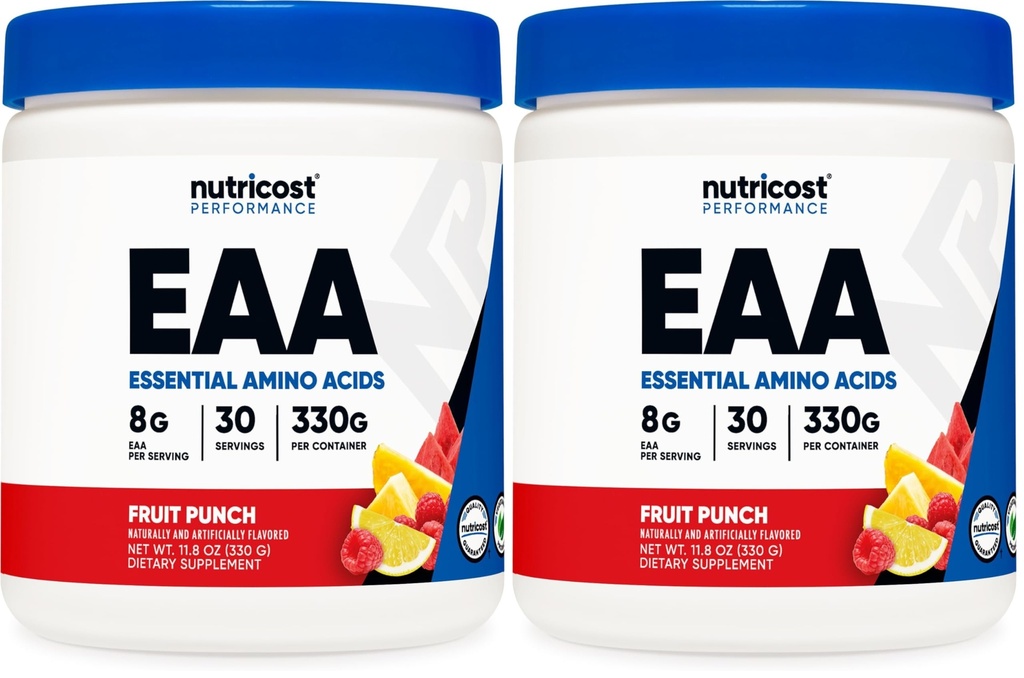 Nutricost EAA Powder 30 Servings (Fruit Punch) - Essential Amino Acids - Non-GMO, Gluten Free, Vegetarian Friendly (Pack of 2)