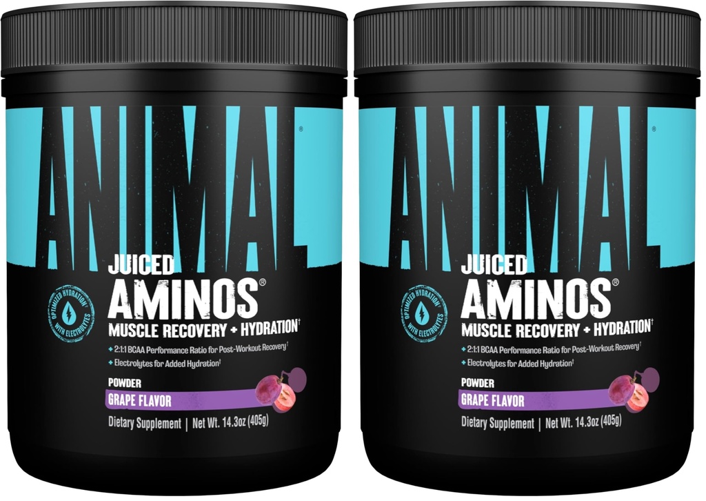 Animal Juiced Amino Acids - BCAA Powder EAA Matrix Plus Hydration with Electrolytes and Sea Salt Anytime Recovery and Improved Performance,Grape Flavor,30 Servings,(Pack of 2)