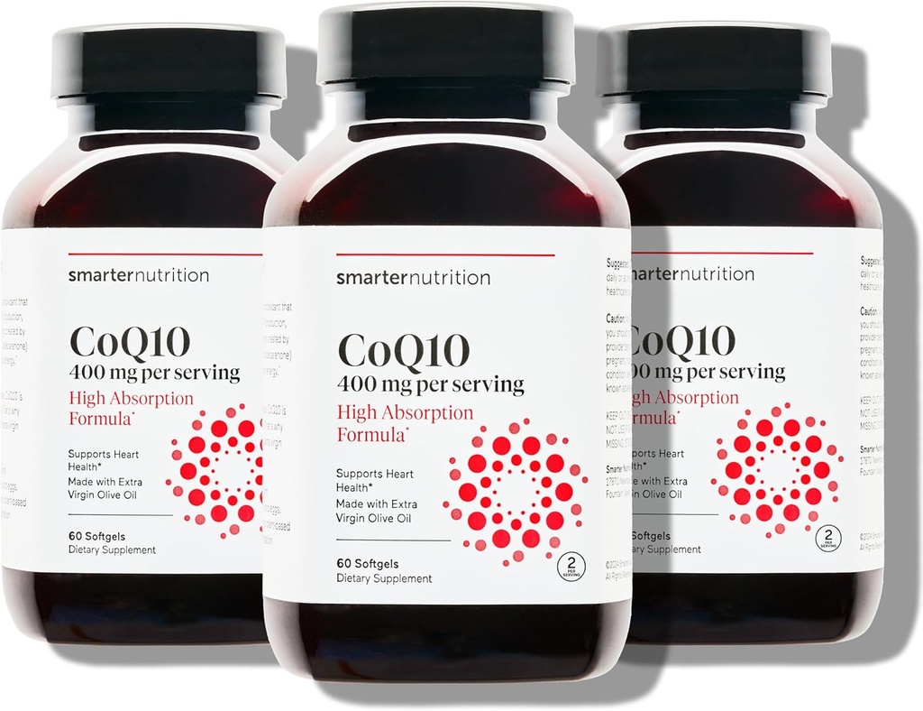 SMARTERNUTRITION CoQ10 400 mg 높은 흡수 - 자연적으로 Fermented Ubiquinone w/Organic 찬 압박된 올리브 기름 - 심장 건강, 세포 에너지 - 비 GMO, 글루텐 자유로운 - 180 조사 [90 일 공급]