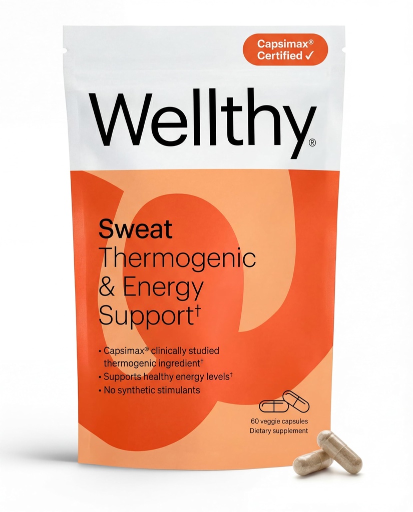 Wellthy Daily Thermogenic Capsimax, Green Tea & L-Carnitine Belly Thermogenic for Women Natural Weight Loss, Craving Control & Energy Support, 60 Count Capsules