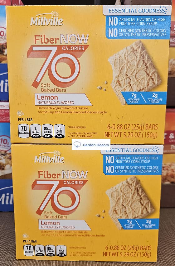 Fiber NOW Millville 70 Calories Soft Baked Bars Lemon 5.29oz 150g (Two Boxes)