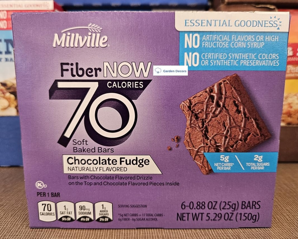 Fiber NOW Millville 70 Calories Soft Baked Bars Chocolate Fudge 5.29oz 150g