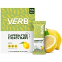 Verb Caffeinated Energy Bars Lemon (26g, Pack of 16) 110-Calorie Delicious Low Sugar Energy Bar - Vegan Gluten Free On-the Go Snack with 80mg Green Tea Caffeine, Only Real-Food Ingredients
