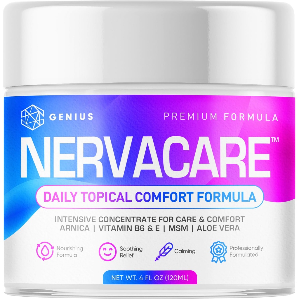 Genius Nervacare – Neuropathy Cream for Feet, Hands, Legs & Toes – Nerve Comfort Cream with Menthol, Arnica, MSM, Vitamin B6, Aloe Vera – Fast-Absorbing, Non-Greasy 4Oz