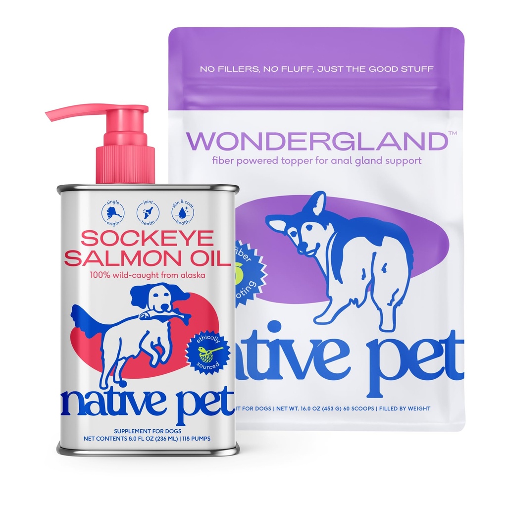 Native Pet WonderGland (60 Scoops) & Sockeye Salmon Oil for Dogs (8 Oz.) - Dog Anal Gland Treatment Using Fiber for Dogs & Pure Omega 3 Fish Oil Promotes Healthy Skin, Shiny Coat, & Strong Joints