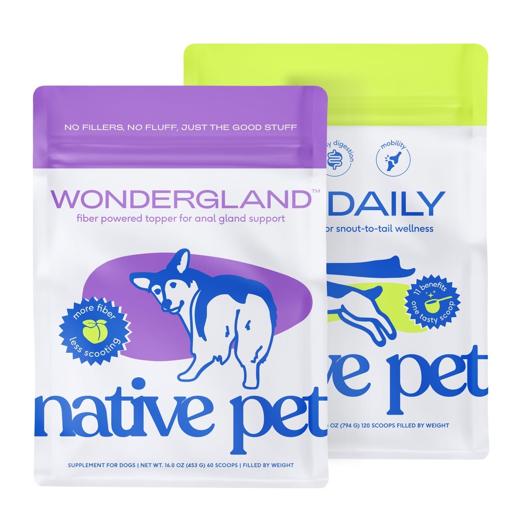 Native Pet WonderGland (60 Scoops) & The Daily Dog Supplement (120 Scoops) - Dog Anal Gland Treatment Prevent Scooting with All-Natural Organic Fiber 11 in 1 Multivitamins