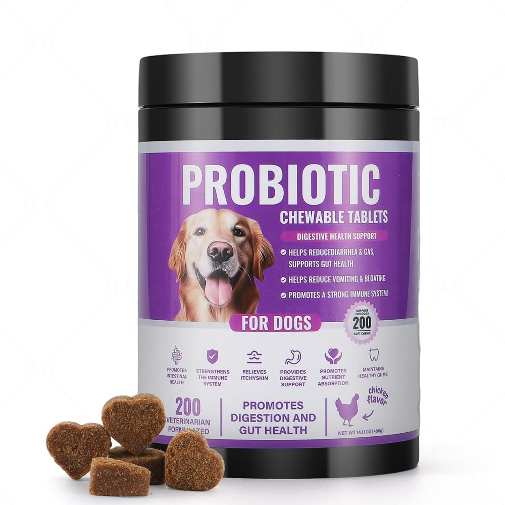 Probiotics for Dogs Gut Health, Digestion, Immunity, Relieve Diarrhea, Dog Probiotics Chews with Digestive Enzymes and Prebiotics, 200 Tablets (Chicken)