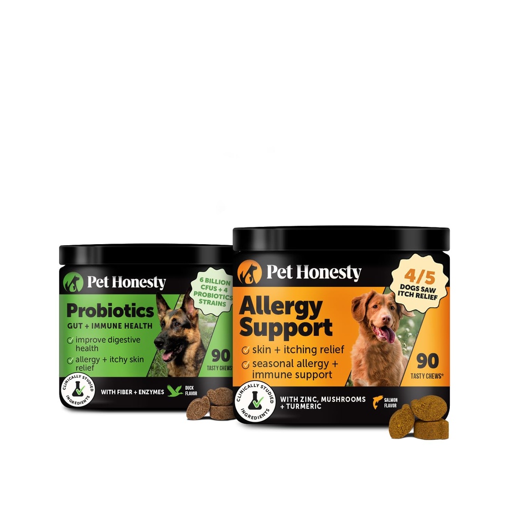 Dog Digestive & Allergy Support Virtual Bundle – Probiotic Chews (Duck, 90 ct) + Allergy Support Chews (Salmon, 90 ct)