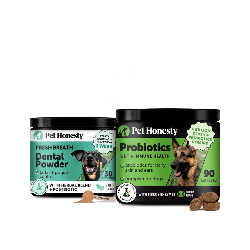 Daily Essentials Virtual Bundle - Probiotics for Dogs + Dental Powder for Teeth Cleaning & Plaque Removal, Gut Health & Immune Support for Dogs