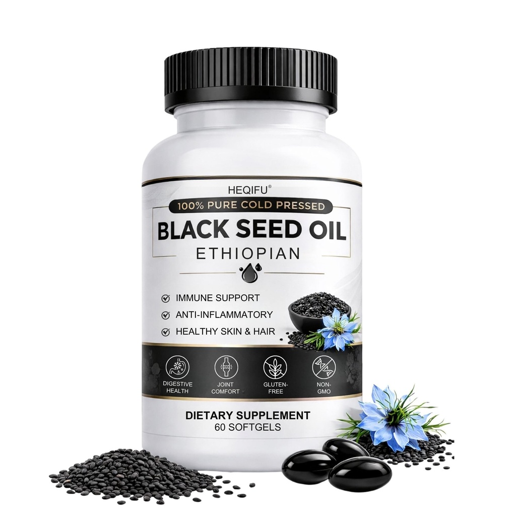 Ethiopian Black Seed Oil Capsules 4.64% Thymoquinone, Cold Pressed Black Cumin Seed Oil Softgels, Purely Nutrient, Non-GMO, Gluten-Free, 60 Softgels (Unflavored)