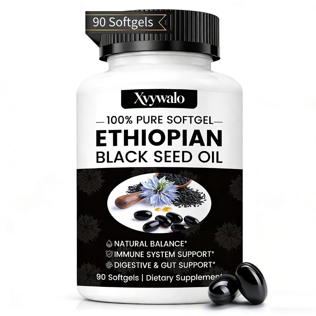 Purely Nutrient Ethiopian Black Seed Oil Capsules, Organic Cold Pressed Black Cumin Seed Oil with 4.64% Thymoquinone, Immune & Digestive Support, Non-GMO, Gluten-Free, 90 Count