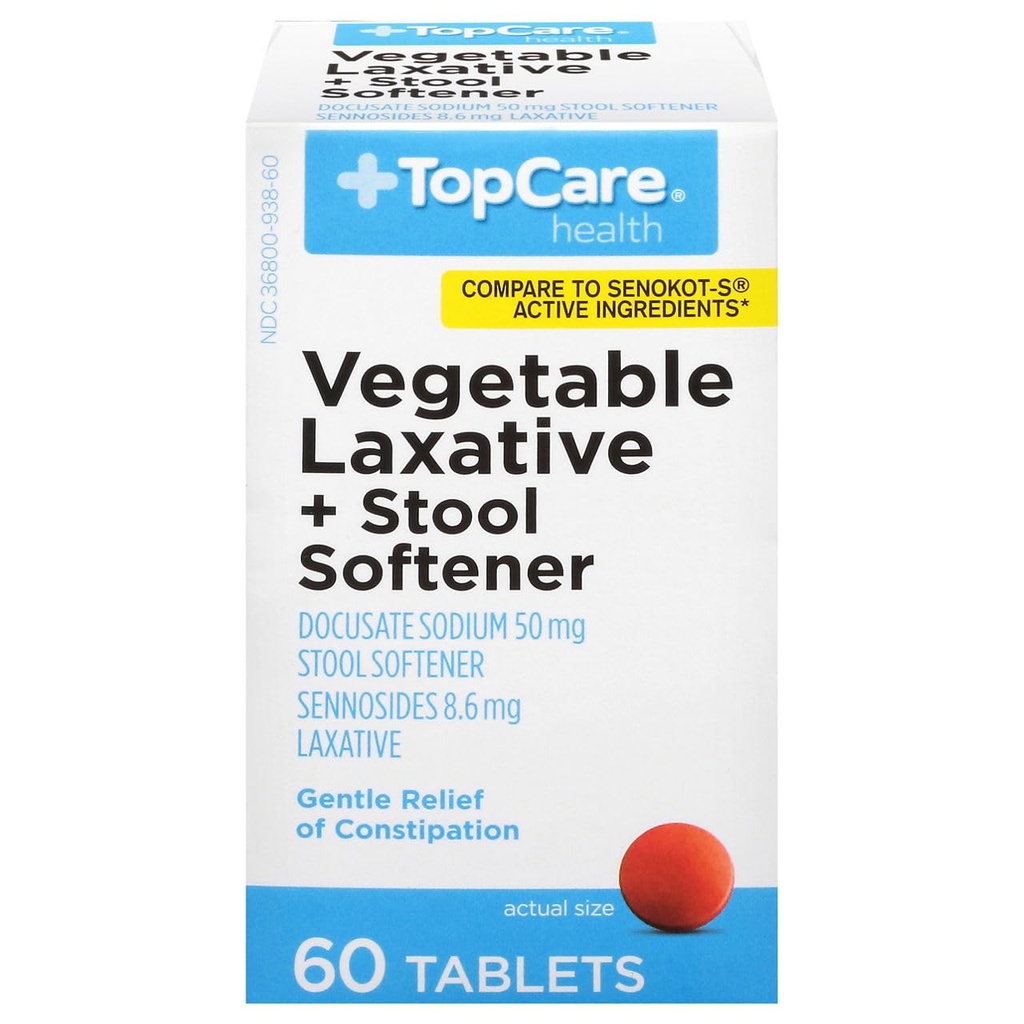 Topcare, Vegetable Laxative + Stool Softener Docusate Sodium 50Mg Tablet, 60 Count