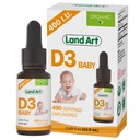 Land Art - Certified Organic Vitamin D3 Drops Baby – 400 IU per Drop – 490 Servings – Supports Bone & Teeth Development – Vitamin D Drops for Infants & Toddlers – GMO-Free - Gluten-Free – 0.45 fl oz