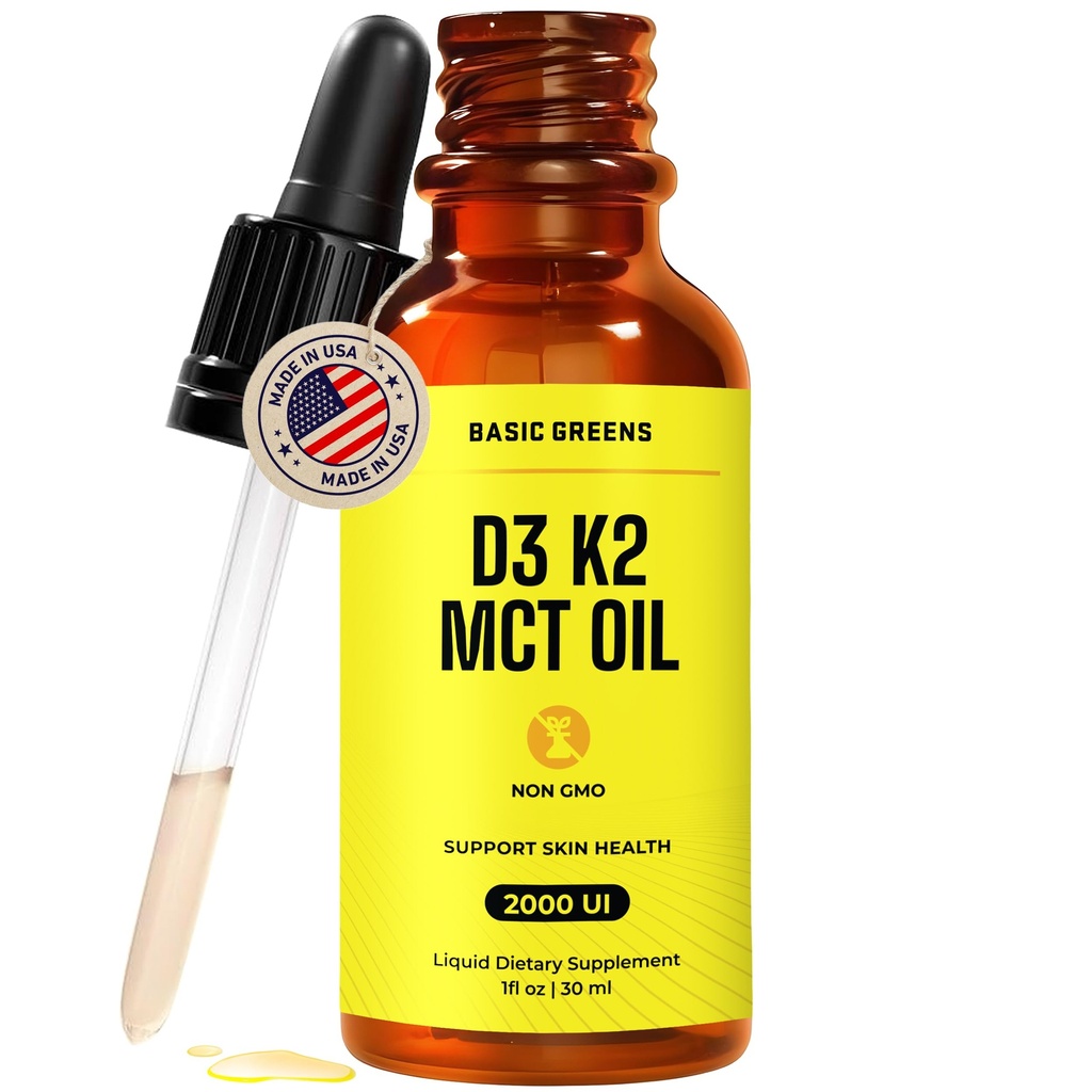 Vitamin D3 K2 Liquid Drops 2000 IU D3 + 85 mcg K2 MK-7 – Calcium Absorption, Bone & Immune Support – 30 Servings, Sugar Free, Made in USA
