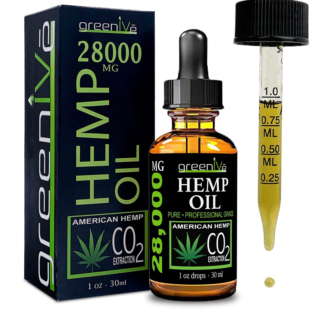 GreenIVe Hemp Oil Drops 28,000mg Per Bottle – Naturally Grown, Vegan, Rich in Omegas – Premium Hemp Oil Dropper – Non-GMO, Made in USA – 30mL (1 Pack)