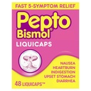 Pepto Bismol Liquicaps, Upset Stomach Relief, Nausea Relief, Heartburn Relief, Indigestion Relief, Anti Diarrhea Medication for Adults - 5 Symptom Fast Relief, No Flavor, 48 ct