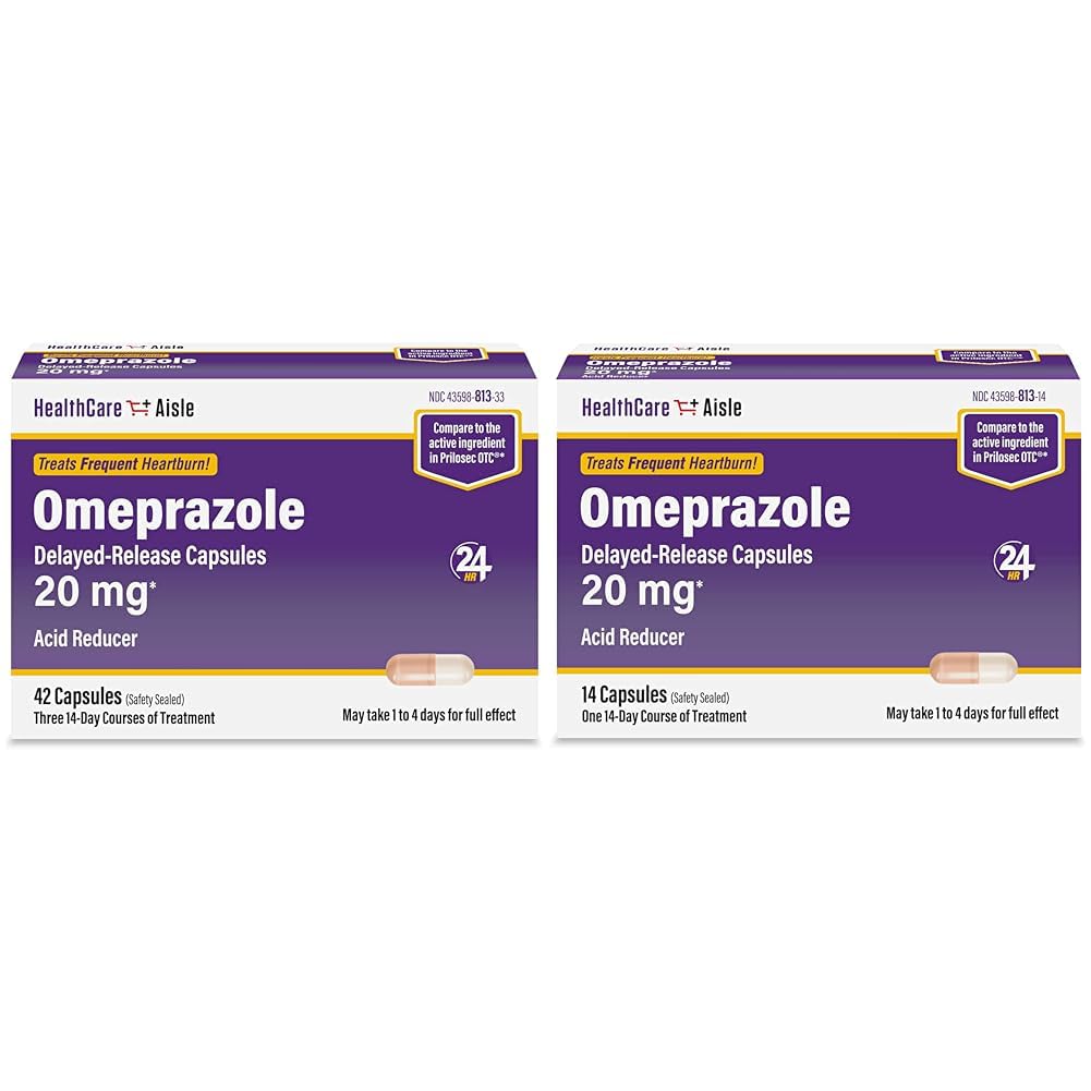 HealthCareAisle Omeprazole 20mg Delayed-Release Capsules Bundle - 42 Capsules & 14 Capsules Treat Frequent Heartburn