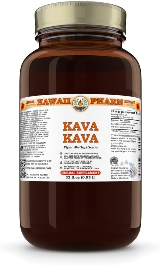 Hawaii Pharm Kava flytende ekstrakt, Kava Kava (Piper Methysticum) Tinktur Supplement 32 oz Ufiltrert