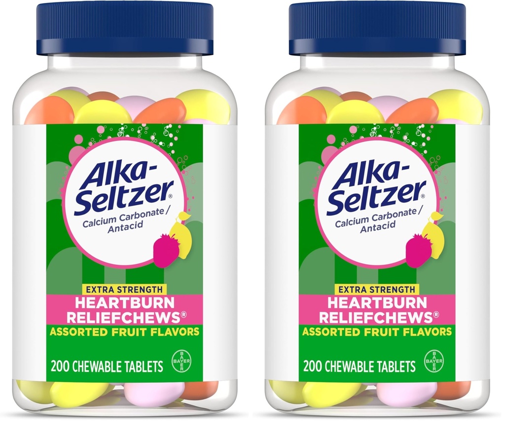 Alka-Seltzer Extra Strength Heartburn ReliefChews,Antacid for Fast Heartburn & Acid Indigestion Relief On the Go,200 Count,(Pack of 2)