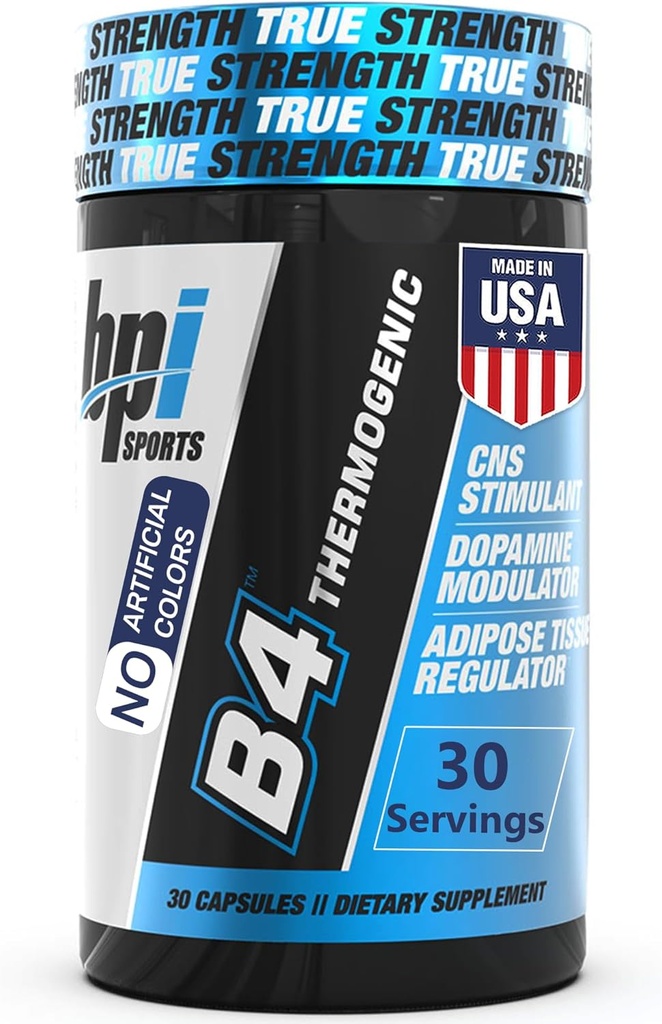 BPI Sports B4 - Extra Strength Natural Fat Burner para Mulleres e Homes - Cápsulas de queimador de graxa, perda de peso e control de apetito -Caffeine, Niacin, Quercetin, Yohimbine - 30 porcións - 710mg