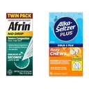 Bundle of Afrin No Drip Severe Congestion Nasal Mist Twin Pack, .5 fl oz (Pack of 2) + Alka-Seltzer Plus Cold & Flu FizzyChews, Orange Flavor, 16 Count