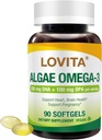Lovita Algae Omega-3, Vegan та Plant-Based DHA & DPA, Альтернатива рибного масла, 1000mg Algae Oil, підтримка серця та здоров'я мозку, Carrageen-Free, 90 Softgels