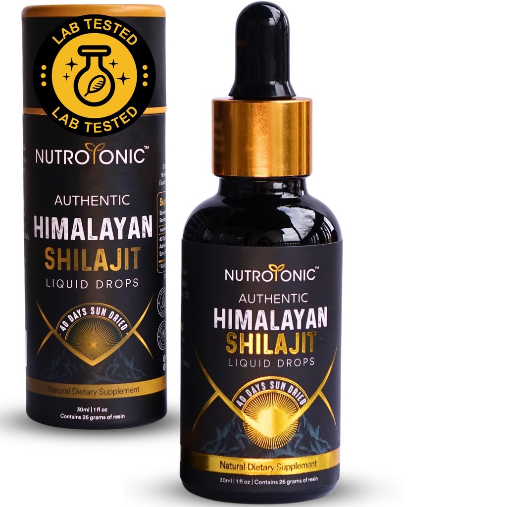 NutroTonic® Authentic Himalayan Shilajit Liquid Drops - Shilajit for Men & Women - 60 Days Sun-Dried – Rare Gold Grade A+ – Natural Source of 86% Fulvic & 10% Humic Acid (30ml) (Pack of 1)