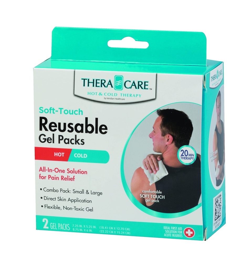 TheraCare Soft-Touch Reusable Gel Packs – Hot & Cold Therapy – Direct Skin Application – Pain & Swelling Relief – 2-Pack with Instructions – Flexible & Comfortable