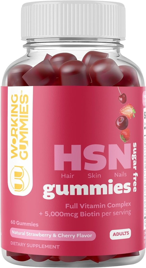 HSN Gummies - Saç Skin və Nails Gummies - Saç Uşaq üçün tam Vitamin Kompleksi ilə Sugar Free Biotin Gummies 5000mcg, sağlam Skin, Nail Strength - 60 Ct Strawberry & Cherry Flavor