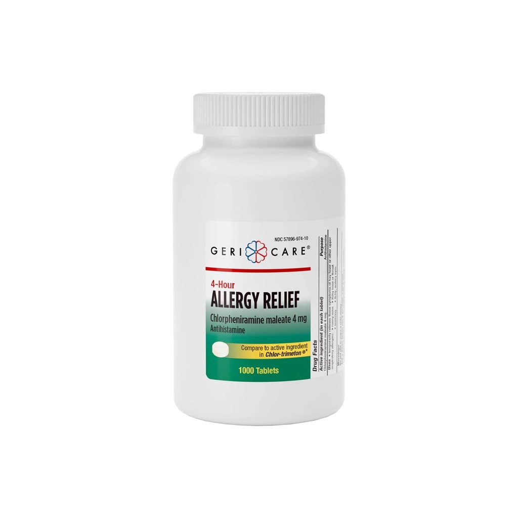 GeriCare Allergy Relief Chlorpheniramine Maleate 4 mg Tablets, 1000 Count (Pack of 1)