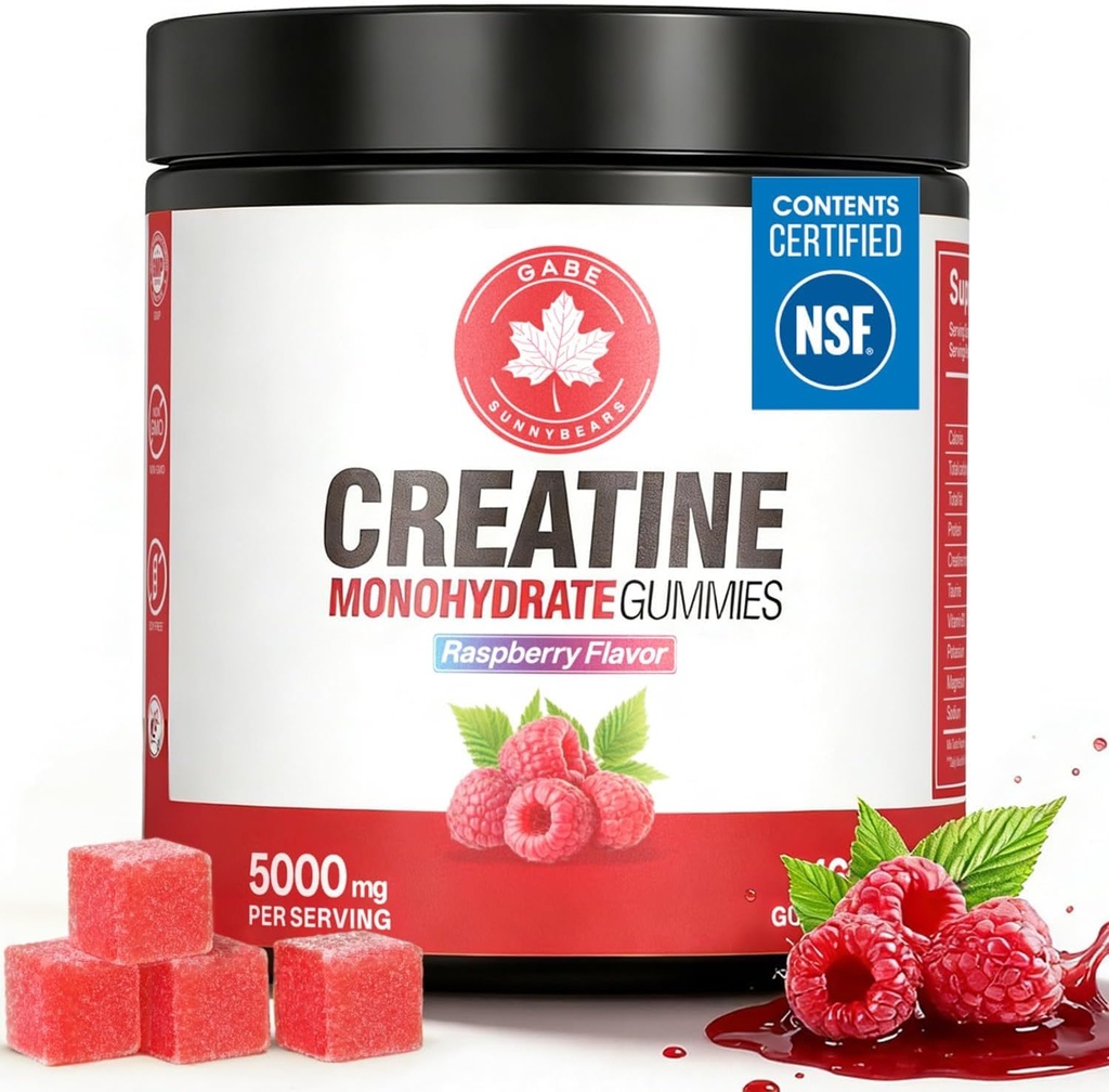 Creatine Gummies, (160 Count) NSF Certified, 5g Creatine Monohydrate per Serving withTaurine & B12, Raspberry Flavor, for Men & Women