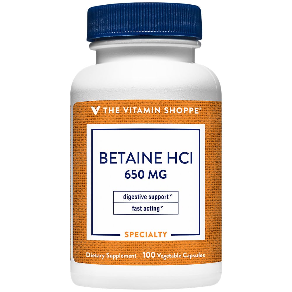 The Vitamin Shoppe Betaine HCl Fast-Acting Digestive Support 650 (100 Vegetable Capsules)