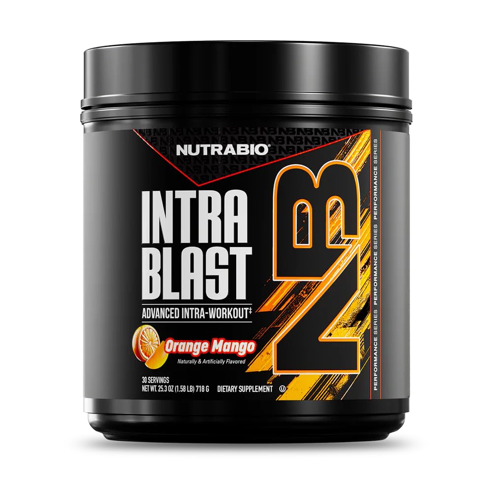 NutraBio Intra Blast Bcaa Powder Amino Acid Supplement, Electrolyte & Hydration Blend, Intra, Pre Workout & Muscle Recovery, 20g Eaa Amino Acids Powder, 5g Glutamine- Orange Mango, 30 Serving
