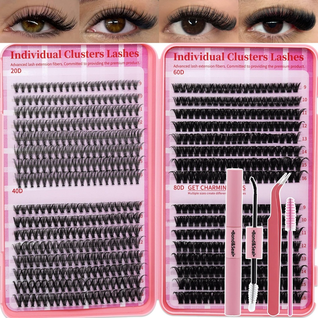 Lash Clusters Kit for Beginners Eyelash Clusters Kit Lashes Clusters Kit Cluster Lashes Pestañas Postizas Naturales with Lash Bond&Seal,Lash Tweezers,Brush RITALASH(640pcs 20D+40D+60D+80D Kit,9-16mm)