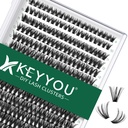 KEYYOU Lash Clusters 300pcs Individual Lashes, 40D 0.07D Curl 9-18MIX DIY Eyelash Extension, Soft & Natural Volume Cluster Lashes with Large Tray