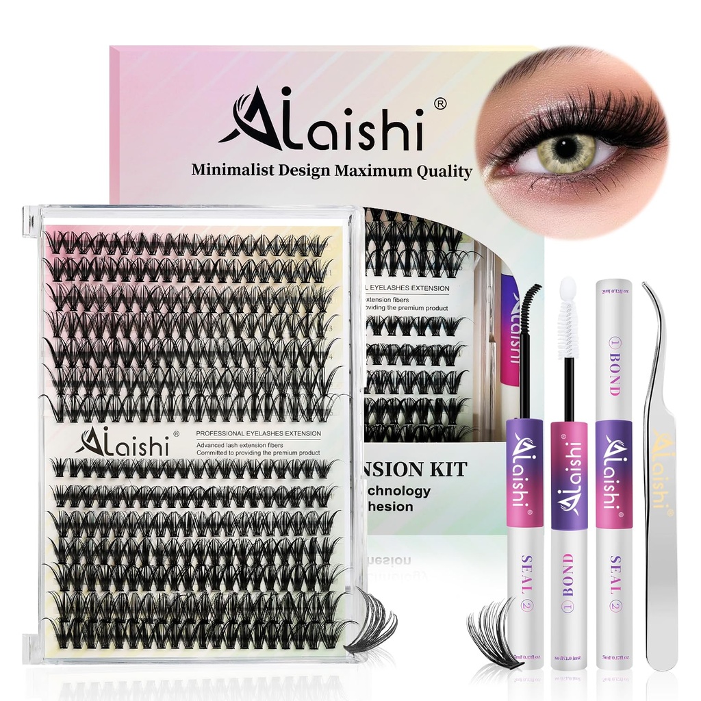 Lash Clusters Kit, DIY Cluster Eyelash Extensions 9‑16mm, 30D+40D, 280pcs, D Curl Natural Volume Lashes with Lash Bond and Seal, Tweezers–Waterproof Fake Cat Eye Wispy Individual Clusters(16MIX1-1-S)