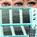 600 Pcs Wispy Lash Clusters Kit, D Curl Lashes Clusters Natural Look 9-16mm Individual Super Thin Band DIY Cluster Eyelash Extensions Kit with Bond Seal Tweezers Brush (30D 40D 50D Mix)