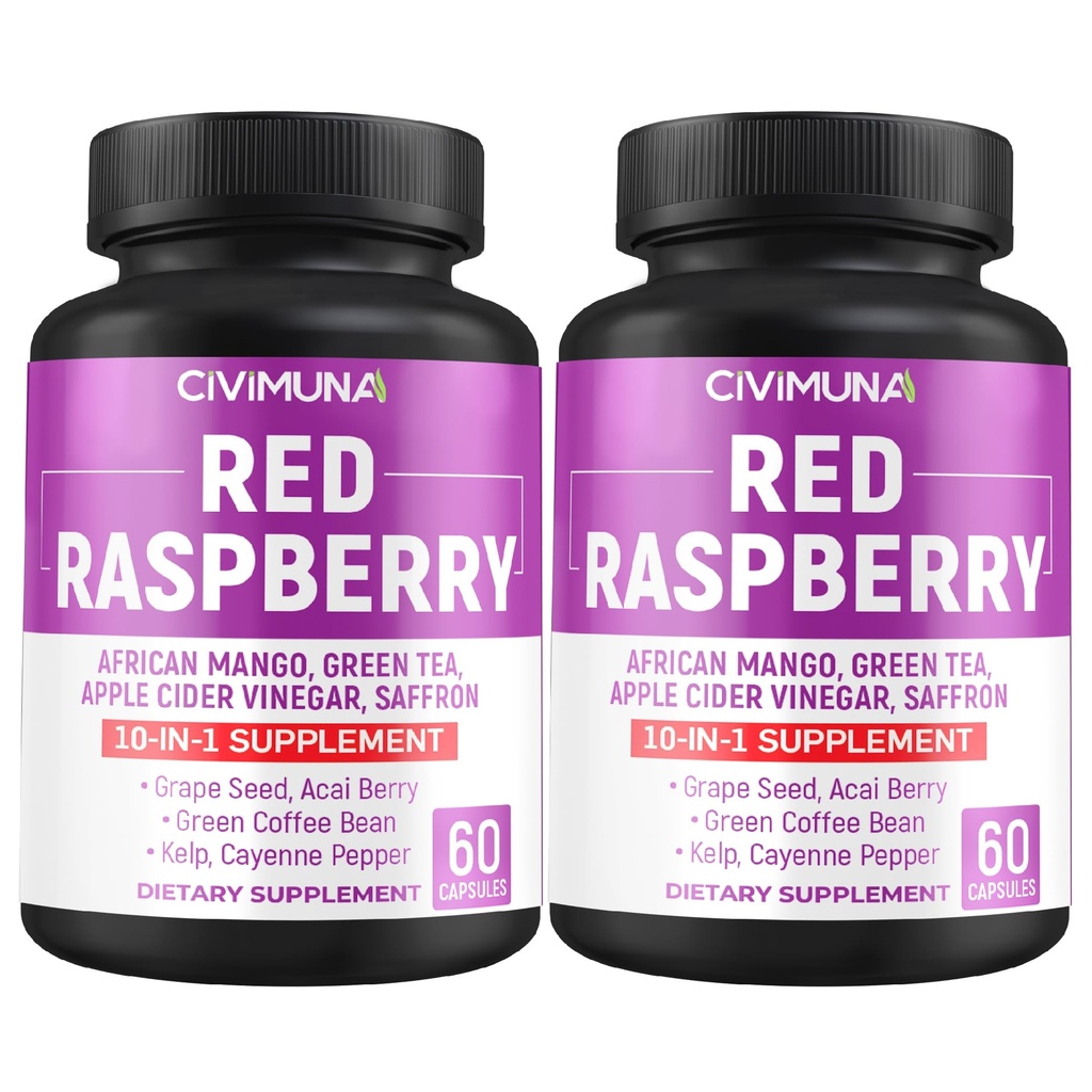 Red Raspberry Capsules with Red Raspberry, African Mango Seed, Green Tea Leaves and More - 120 Capsules 4 Months Supply (Pack of 2)
