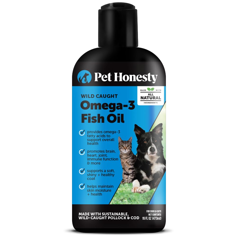 Omega 3 Fish Oil Supplement for Dogs & Cats (16oz), Wild Caught Omega 3 Fish Oil for Skin and Coat Health, Supports Shedding, Skin & Coat, Immunity, Joint, Brain & Heart, EPA + DHA