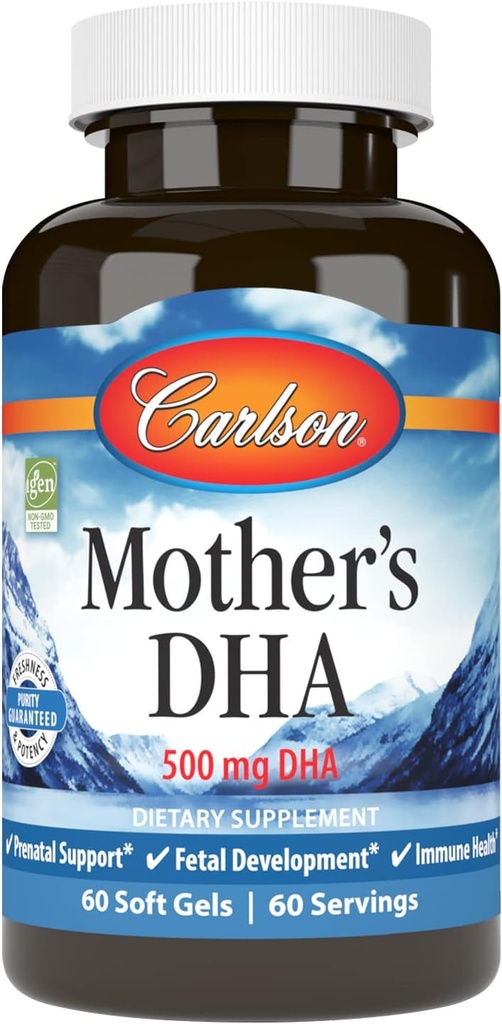 Carlson - Tổ chức DHA của mẹ, 500 mg DHA, hỗ trợ thai nhi, Phát triển Fetal & Immune Health, 60 Softgels