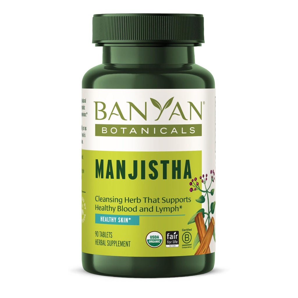 Banyan Botanicals Organic Manjistha – Natural Skin Support & Lymphatic Drainage Supplement – Red Root Blood Cleanse for Clear Complexion – 90 Tablets – USDA Organic, Fair Trade