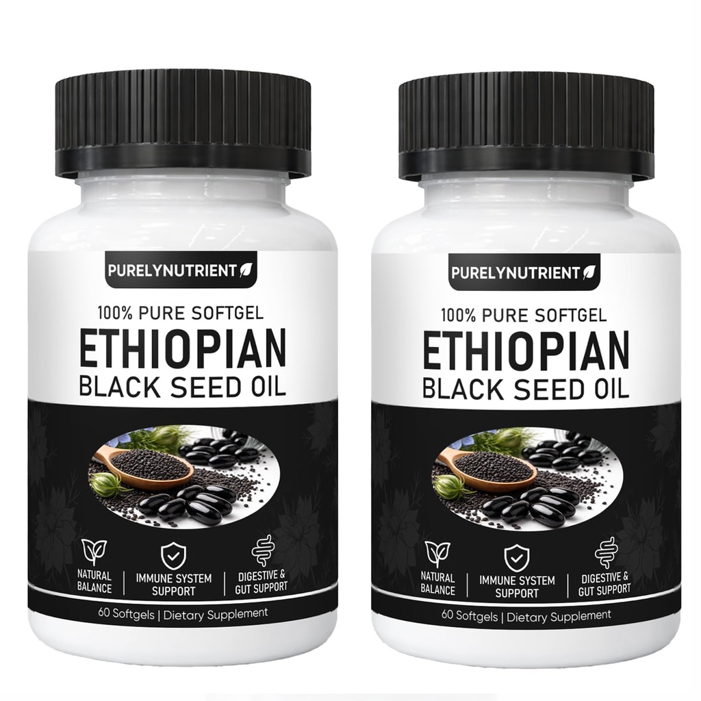 Ethiopian Black Seed Oil, Purely Nutrient Ethiopian BlackSeed Oil Capsules with Thymoquinone, Organic Cold-Pressed, 120 Softgels