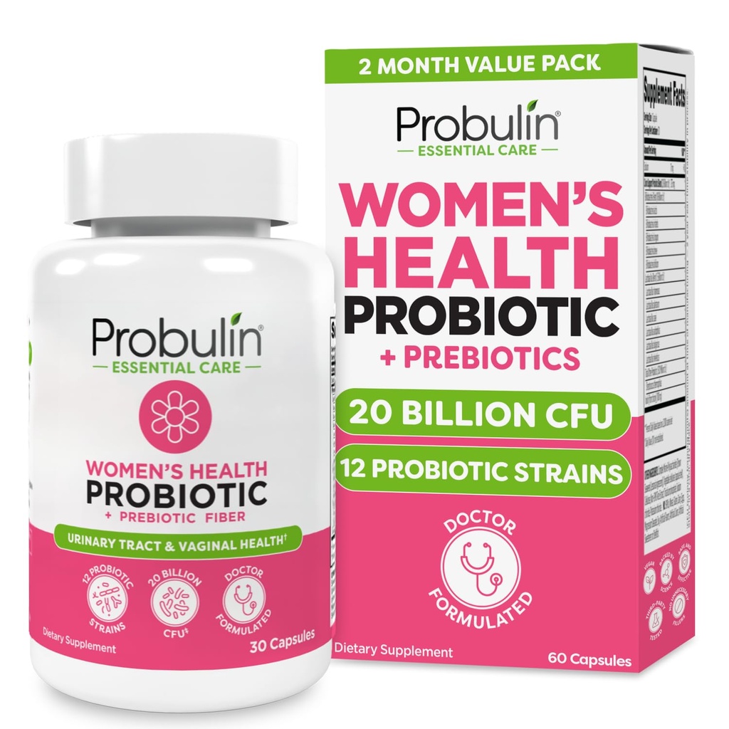 Probulin Womens Probiotic - Vaginal, UT, Gut & Immune Health with Lactobacillus Reuteri - 20 Billion CFU, 12 Probiotic Strains & Prebiotics - 60 Vegan, Gluten Free Capsules for Whole-Body Wellness