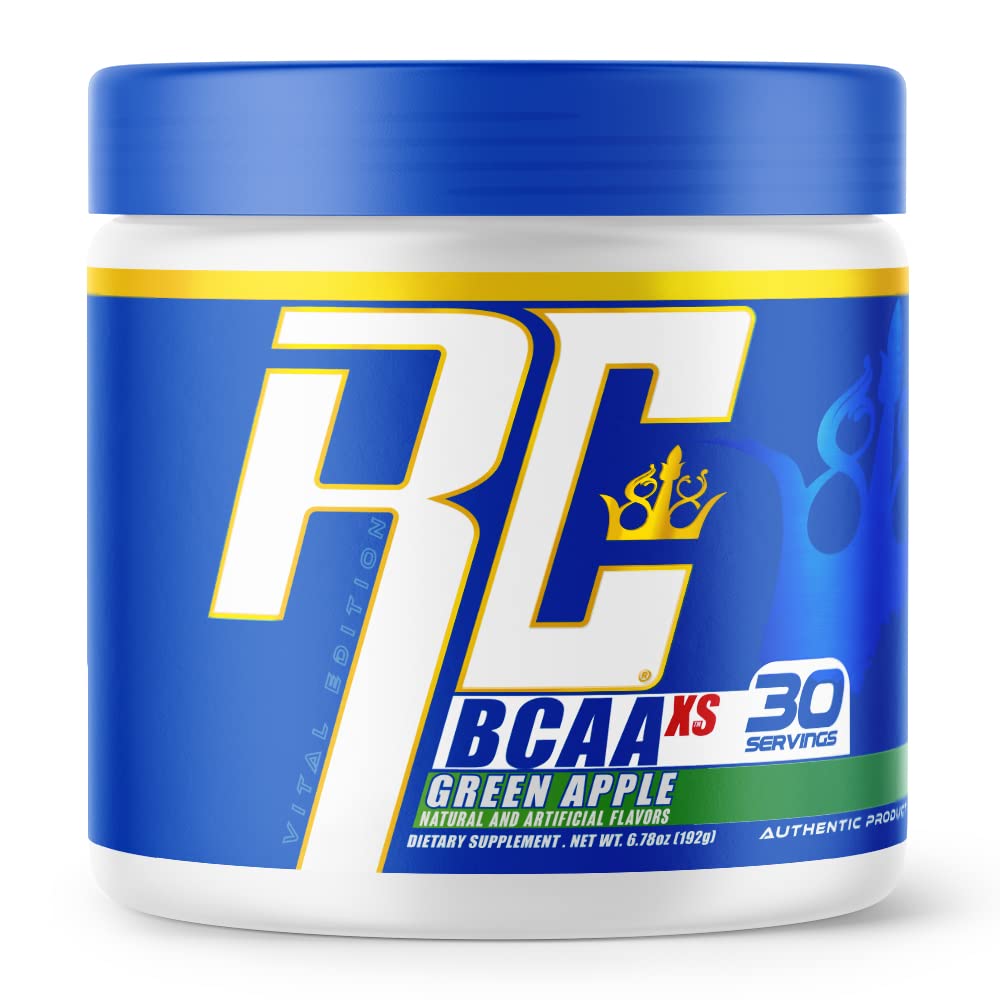 Ronnie Coleman Signature Series 30 Servings, XS BCAAs Amino Acids Powder with EAAs, Sugar Free Hydration Drink and Muscles Recovery Supplements, Green Apple Flavored Post Workout Powder