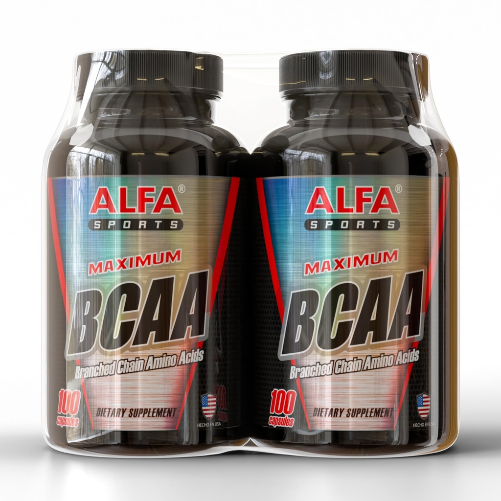 Maximum BCAA By Alfa Sports – Branched-Chain Amino Acids Supplement with L-Leucine, L-Isoleucine & L-Valine – Muscle Support Formula - 100 Capsules (2-Pack)