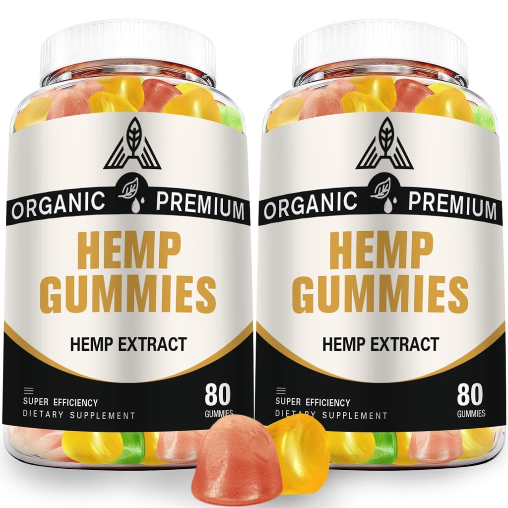 Hemp Gummies Extra Strength High Potency for Sleep, Pain, Anxiety Relief - 100% Natural with Pure Hemp Oil Extract - Vegan Bear Candy Hеmp Supplements for Adults (2 Pack)