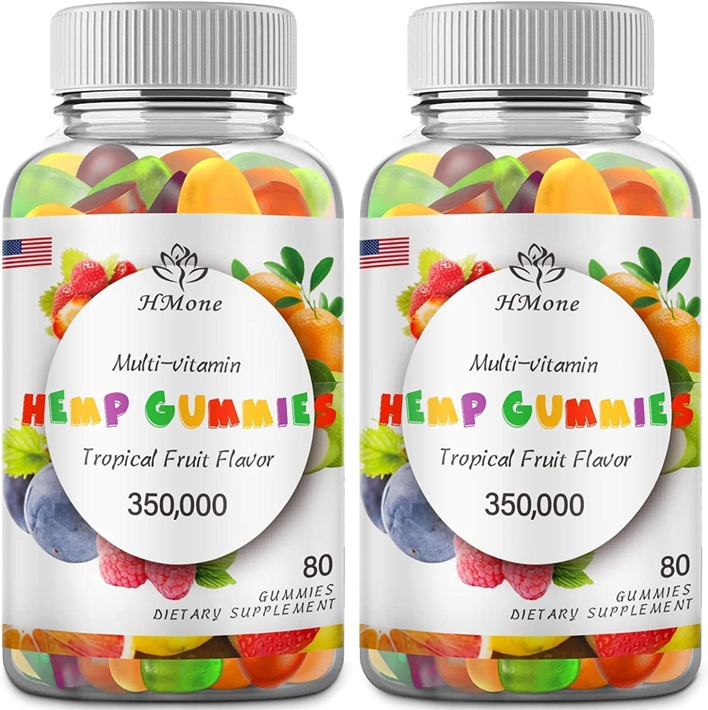 Hemp Gummies for Pain, Sleep, Anxiety - 2 Pack Extra Strengthen High Potency with Pure Natural Organic Hemp Oil Extract Vegan Edible Bear Candy - Non-GMO, Vegan, Low Sugar