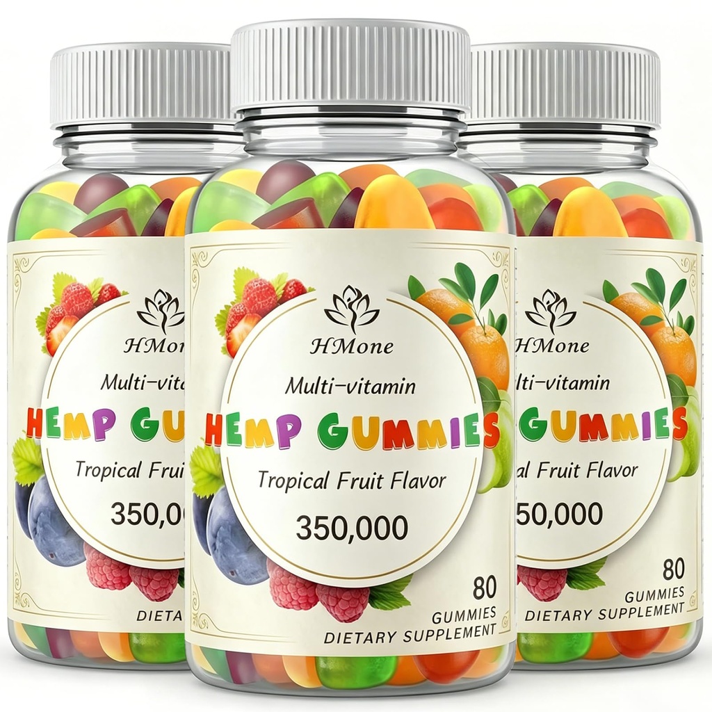 Hemp Gummies Advanced for Pain, Sleep, Anxiety - High Potency Pure Organic Hеmp Oil Extract Supplement - 100% Natural Extra Strength Hemp Gummy - Vegan Non-GMO 3 Packs