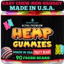 Hemp Gummies for Sleep and Relaxation-Fresh Fruity Candy Flavors-Peace and Calm Hemp Oil Gummy Bear Edibles-Made in USA-90 Bears